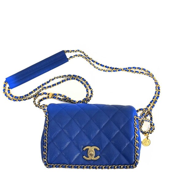 Chanel Mini Chain Around Multi Chain Full Flap Bag Quilted Caviar 22B Blue - Picture 13 of 16